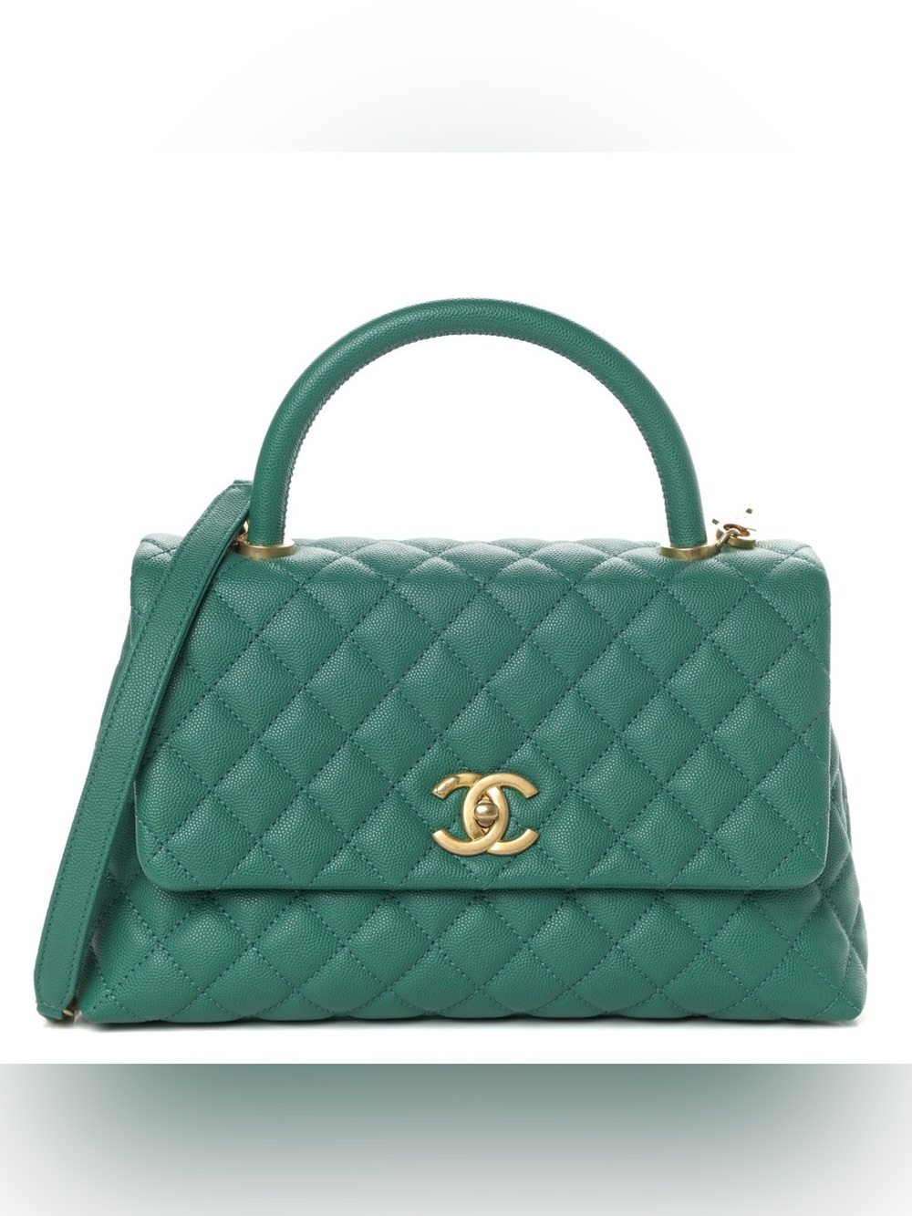 Chanel Small Coco Handle Green Caviar Leather Top Handle Bag GHW 23 Series